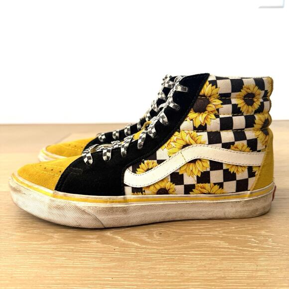Vans Sk8 Hi Women's Sunflower Black Yellow Checkerboard Hi Top Shoe Sz 9 7.5men - Picture 3 of 7